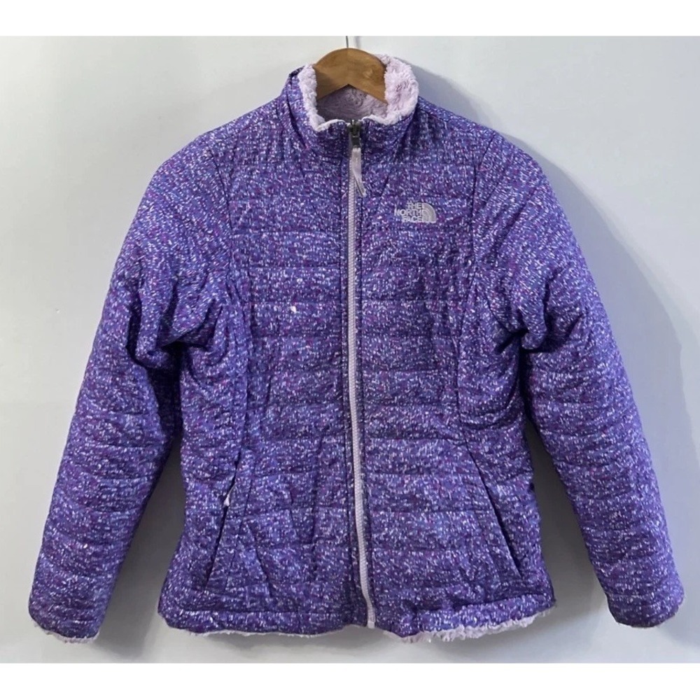 Girls The North Face Mossbud Insulated PURPLE Jacket Reversible Sz Large 14/16
